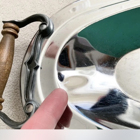 Vintage Kromex Oblong Serving Tray Platter MCM Chrome & Wood Handles USA - Picture 4 of 5